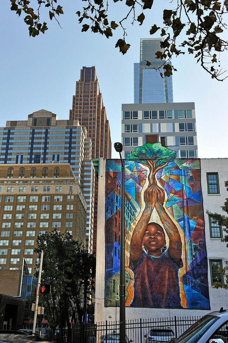 "Reach High and You Will Go Far", by Josh Sarantitis,Mural, Arch & 20th Streets, Mural Arts Program, Philadelphia, Commonwealth  of Pennsylvania,Northeastern  United States,