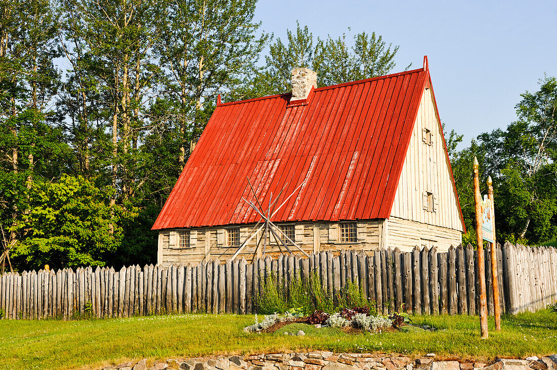 reconstruction of the first fur-trading post in Canada, than  pierre Chauvin set up in 1600,Tadoussac,Cote-Nord region,Province of Quebec,Canada,North America