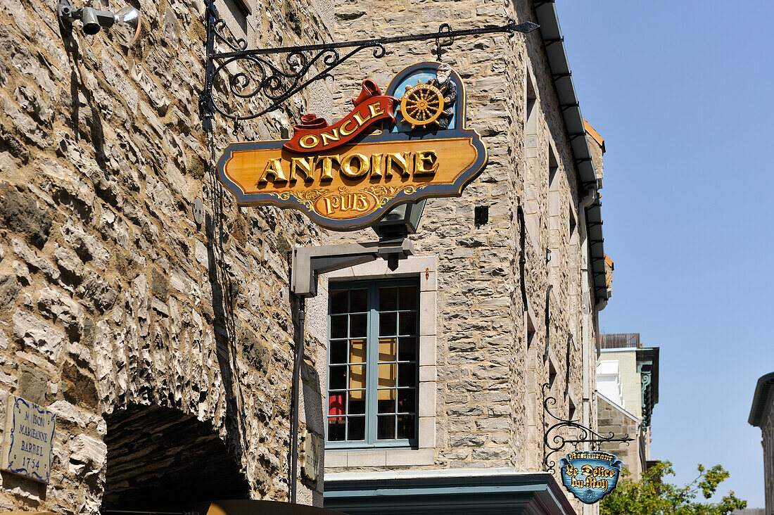 pub's sign,Petit Champlain district,Quebec city,Province of Quebec,Canada,North America