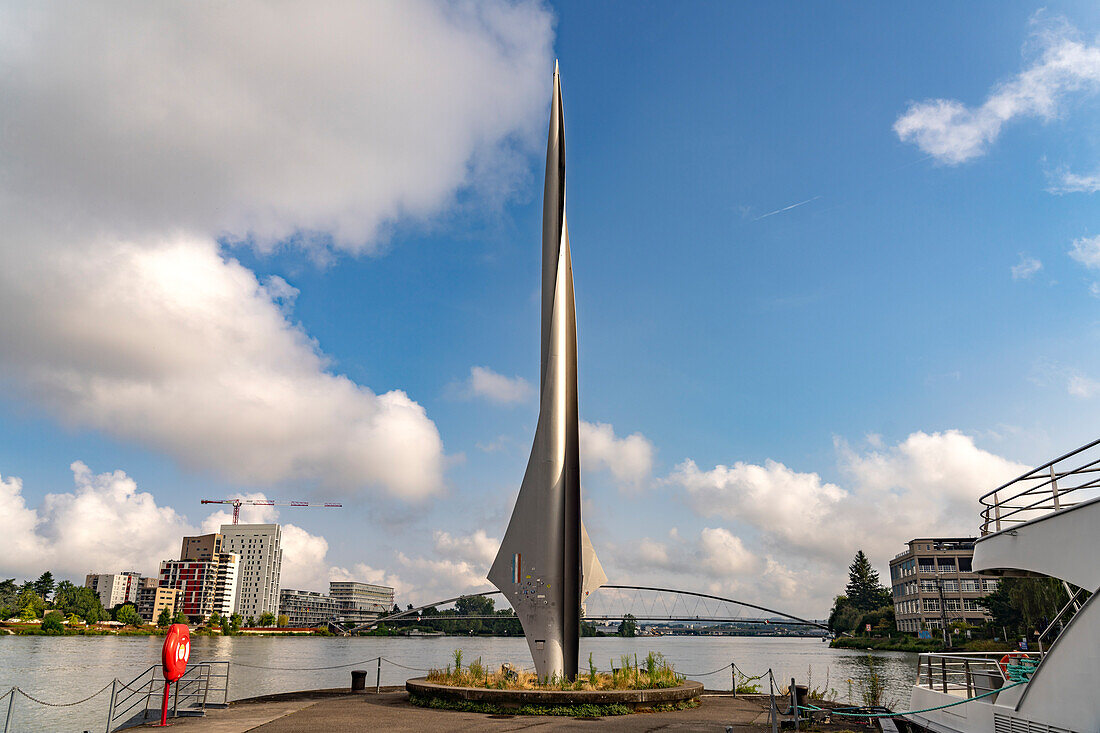  Monument at the border triangle of Germany, France and Switzerland in Basel, Switzerland, Europe 