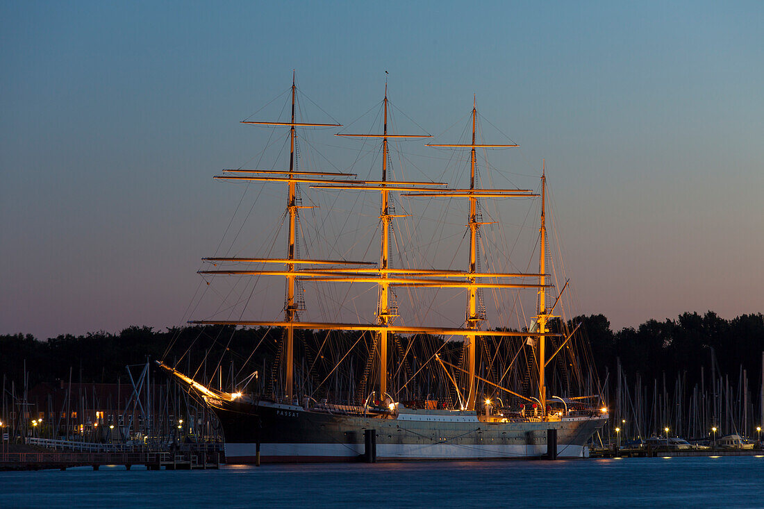  Passat ship at night, Travemuende, Hanseatic City of Luebeck, Schleswig-Holstein, Germany 