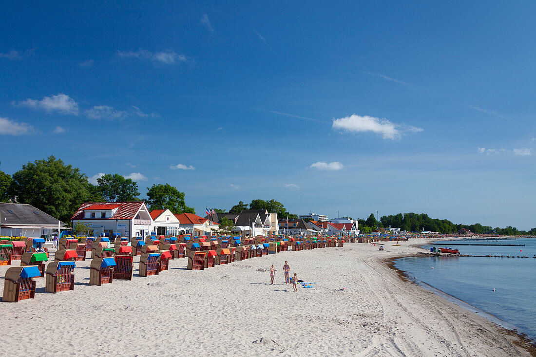  Strandkoerb on the beach, Kellenhusen, Schleswig-Holstein, Germany 