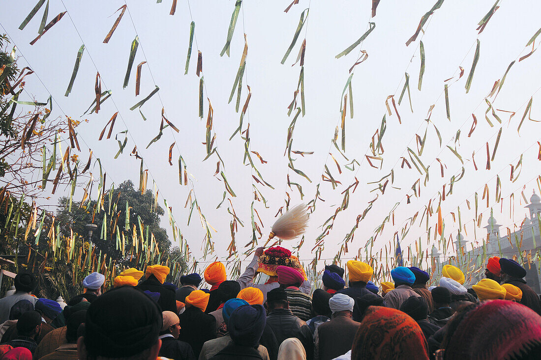 Devotees carrying palanquin, golden temple, amritsar, punjab, india, asia