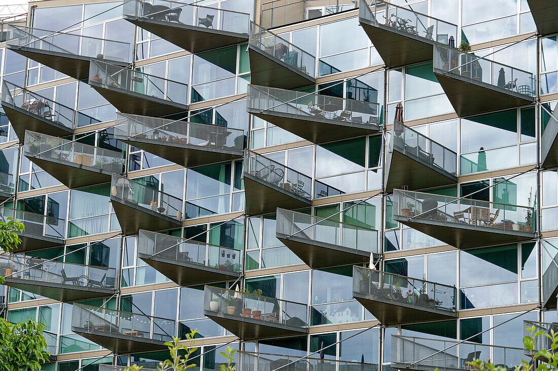  VM House, glass facade, balconies, Amager Bakke, modern architecture, Ørestad district, Copenhagen 