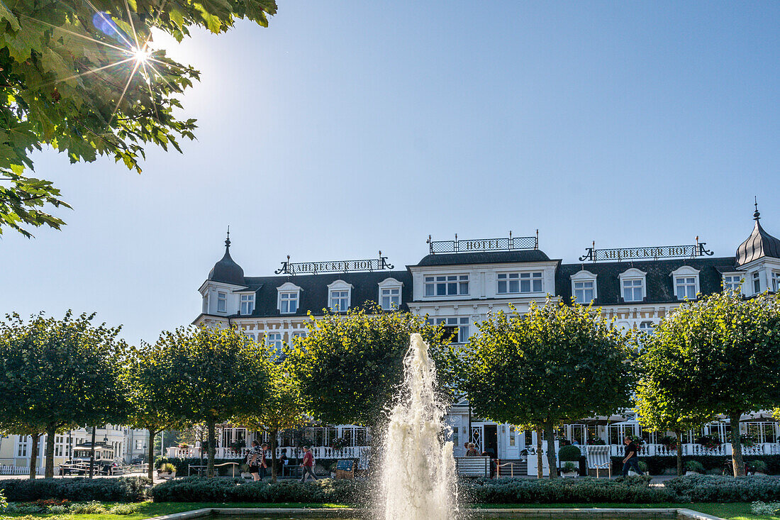  Ahlbecker Hof, wellness hotel, luxury hotel, fountain, Baltic Sea resort of Ahlbeck, Usedom, Mecklenburg-Western Pomerania, Germany, Europe 