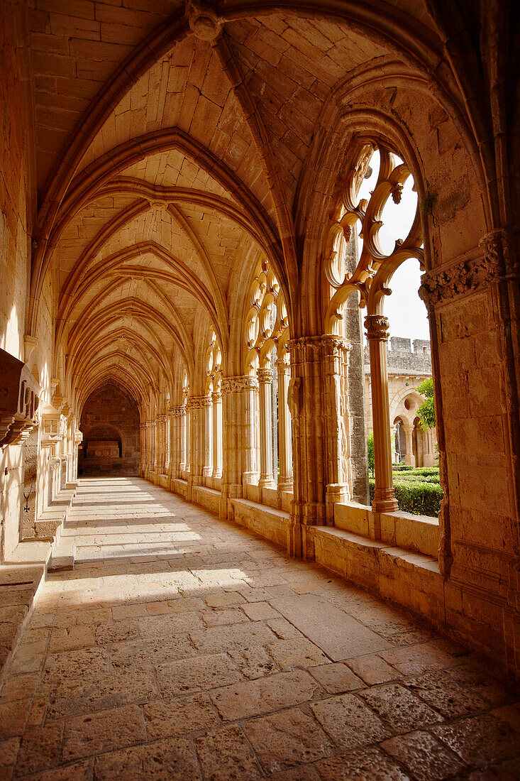 Cloister at the Royal Abbey of Santa Maria de Santes Creus. Santes Creus, Catalonia, Spain.