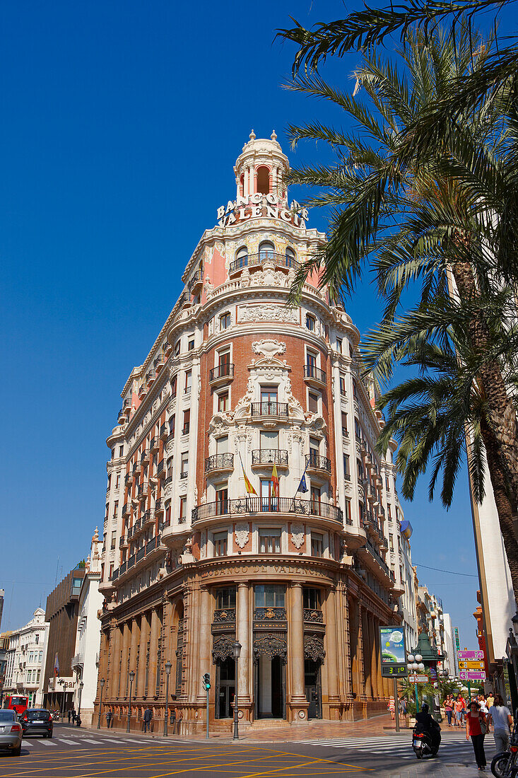 Exterior view of the Bank of Valencia building. Valencia, Spain.