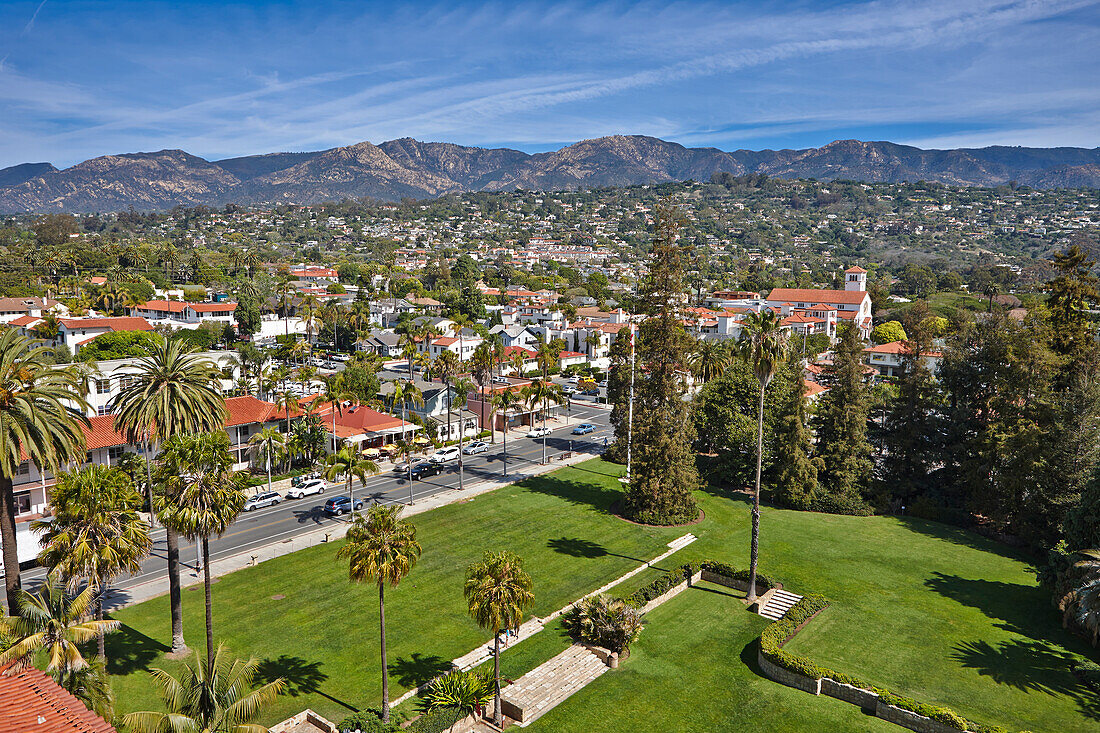 Aerial view of the Santa Barbara town. California, USA.