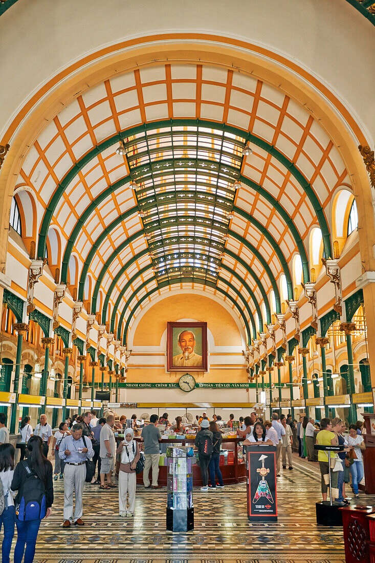 Interior view of the Central Post Office. Ho Chi Minh City, Vietnam.