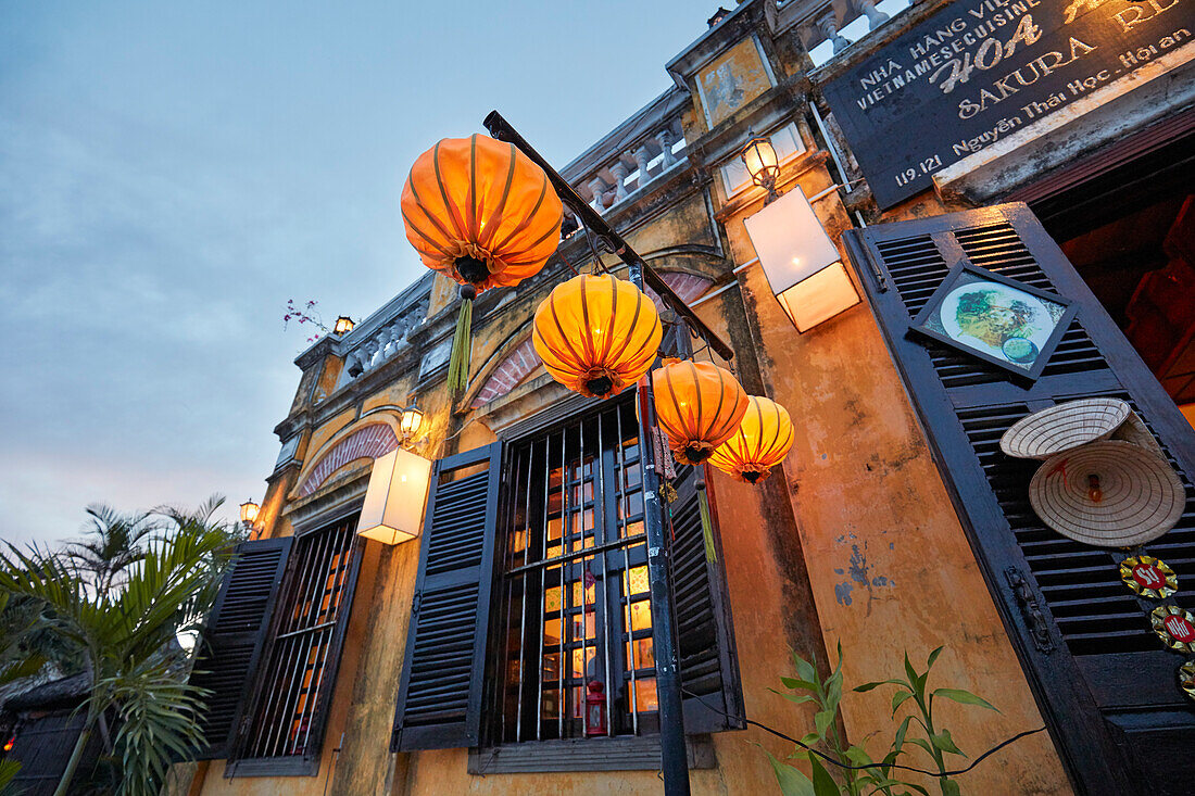 Building with lanterns in Hoi An Ancient Town. Quang Nam Province, Vietnam.