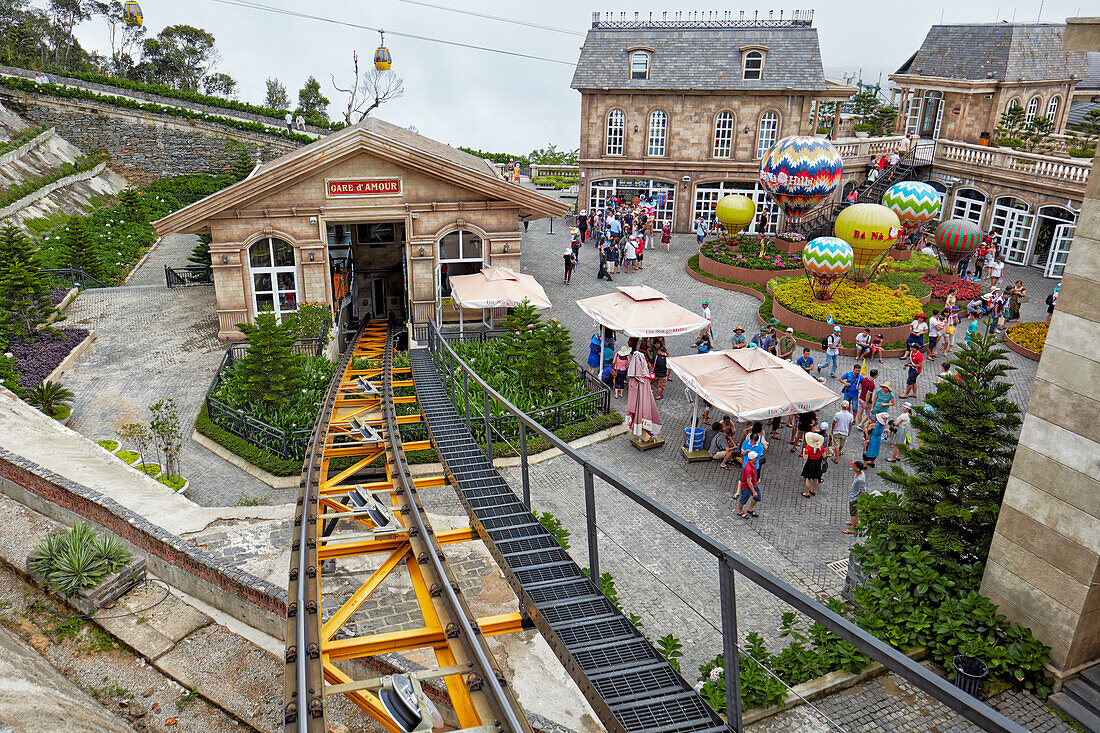 Funicular station at Ba Na Hills Mountain Resort near Da Nang, Vietnam.