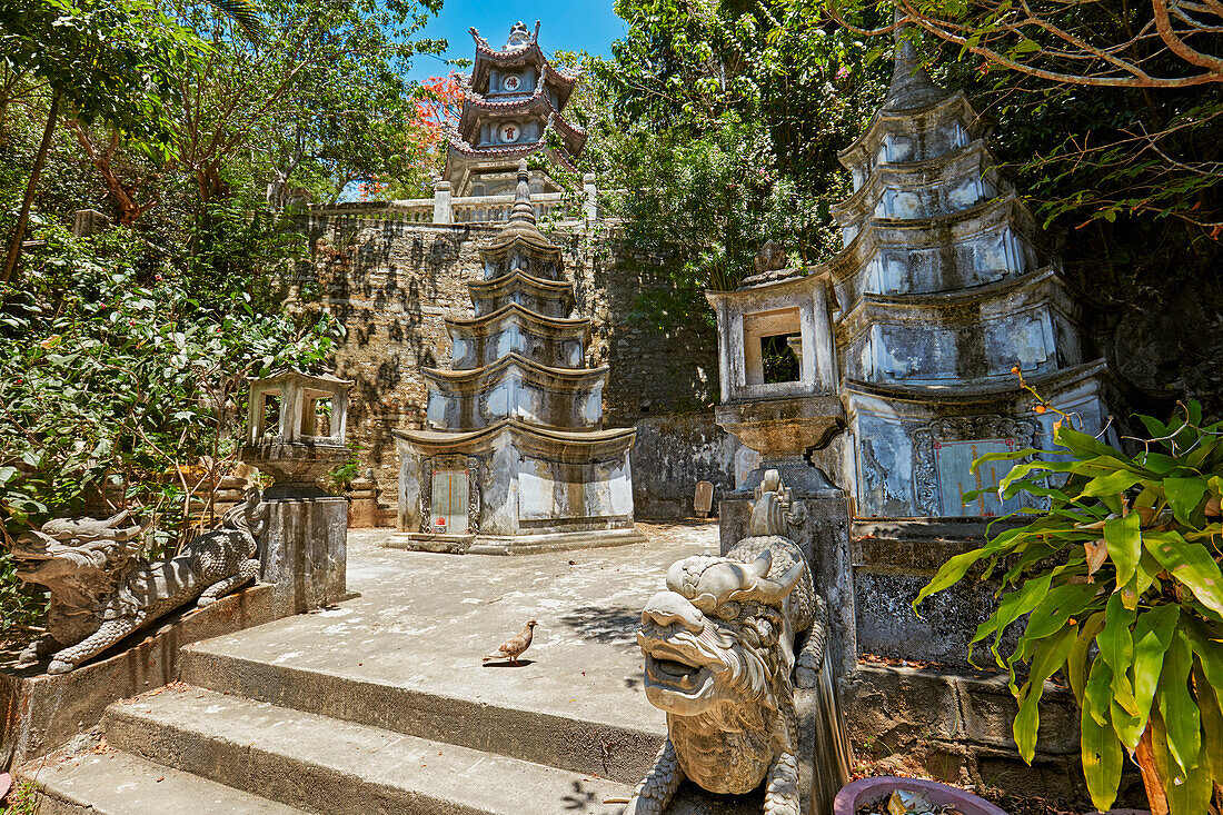 Small pagodas near the Linh Ung Temple. Thuy Son Mountain, The Marble Mountains, Da Nang, Vietnam.