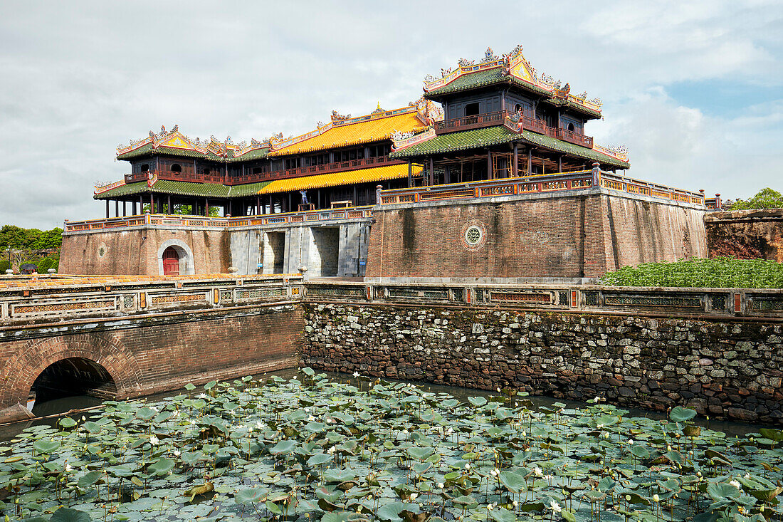 Exterior view of the Noon Gate (Ngo Mon). Imperial City, Hue, Vietnam.