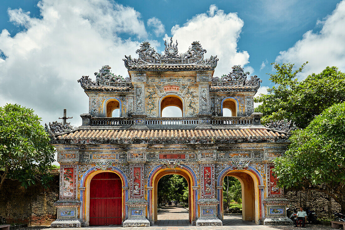 Elaborate gate in the Purple Forbidden City. Imperial City (The Citadel), Hue, Vietnam.