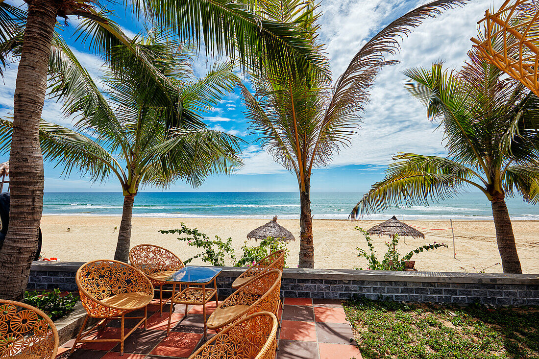 View of the Lang Co beach from the territory of Thanh Tam Resort. Lang Co, Thua Thien Hue Province, Vietnam.