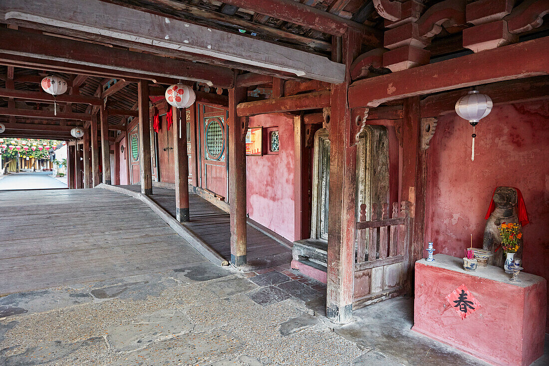 Interior view of the Japanese Covered Bridge. Hoi An Ancient Town, Quang Nam Province, Vietnam.