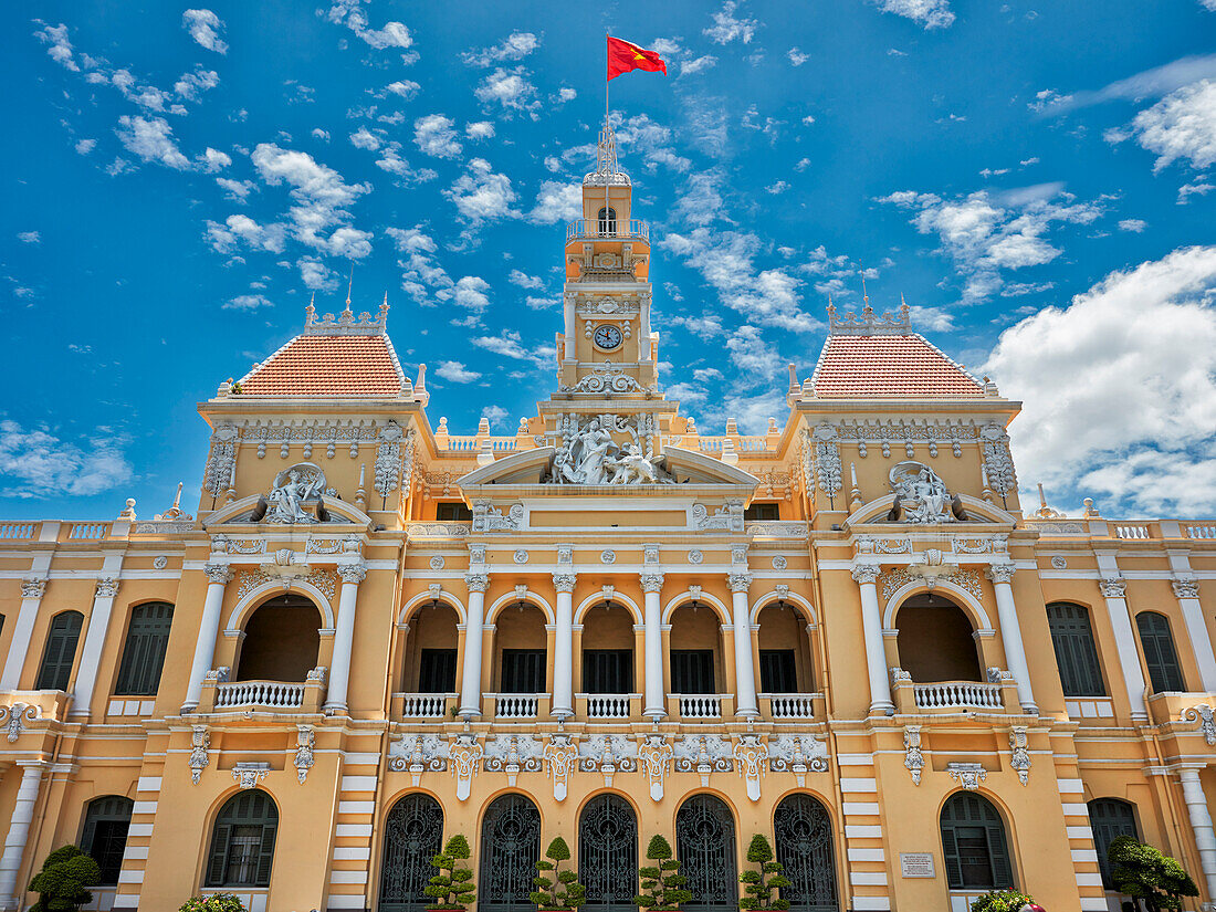 Exterior view of the People’s Committee Building on Le Thanh Ton street. District 1, Ho Chi Minh City, Vietnam.