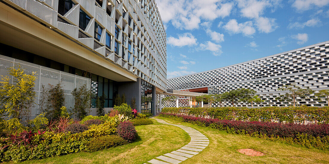 Modern buildings on campus of the Southern University of Science and Technology (SUSTech). Shenzhen, Guangdong Province, China.