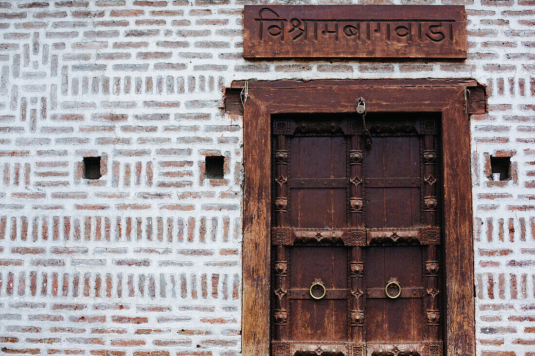 Pune, India, wooden gate