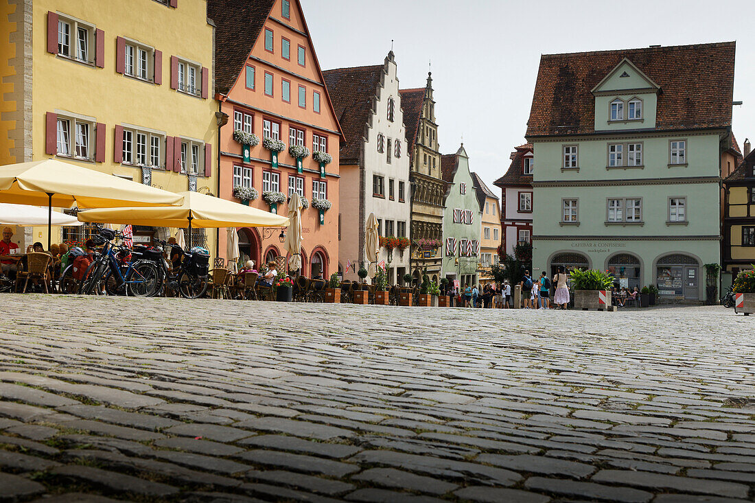 Restaurants, Market Square, Rothenburg ob der Tauber, Franconia, Bavaria, Germany