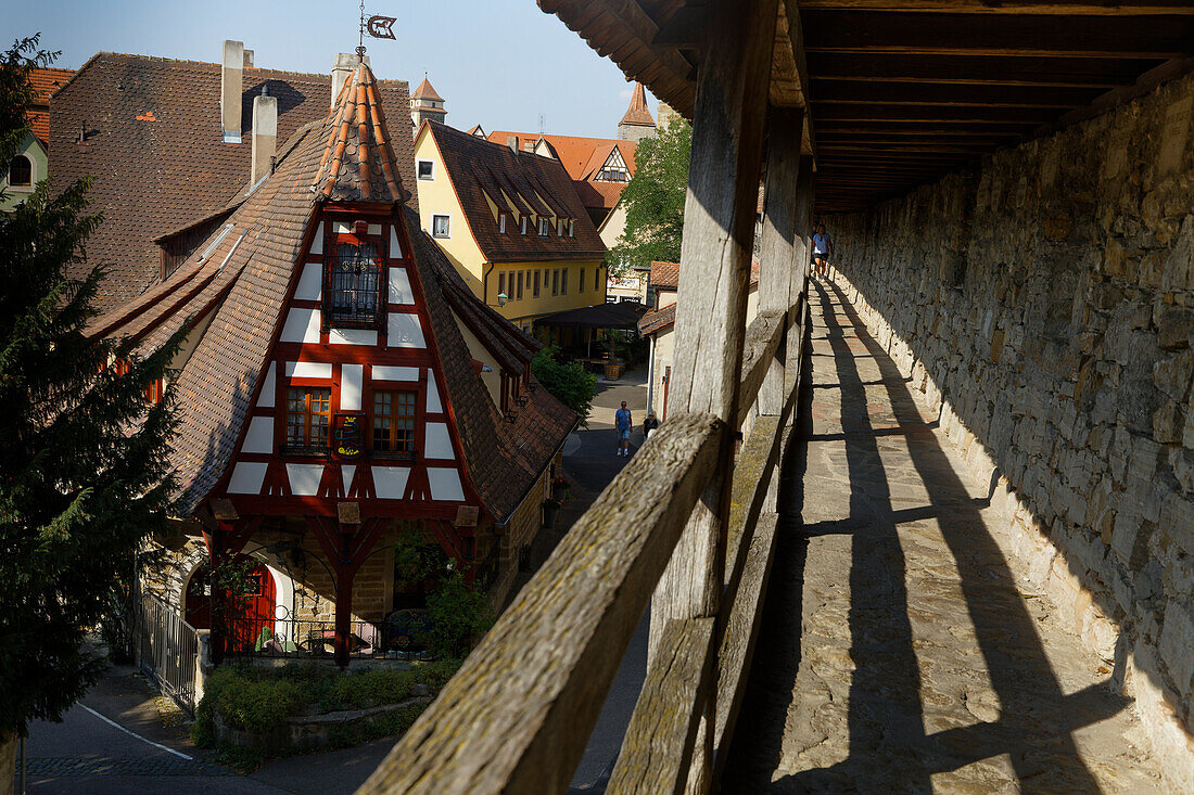 View from medieval City Wall, Rothenburg ob der Tauber, Franconia, Bavaria, Germany