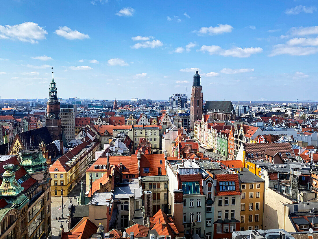 Aerial View of Rynek and Wroclaw, Breslau, Lower Silesia, Poland