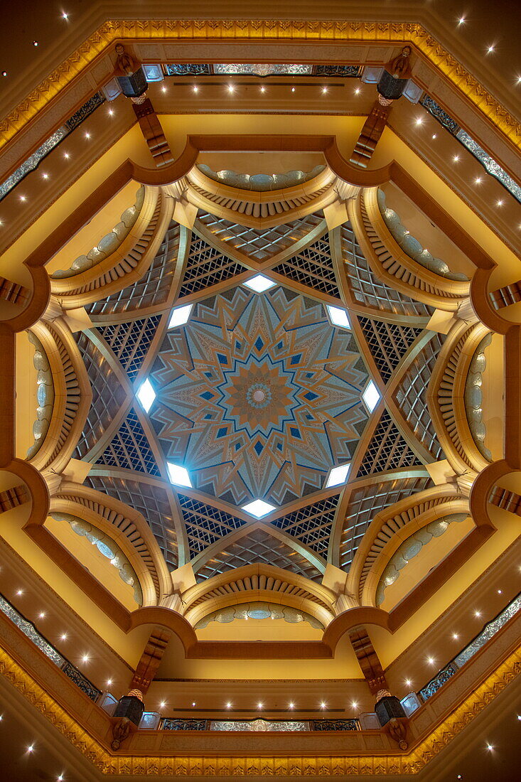  View up into the spacious atrium of the Emirates Palace Hotel, Abu Dhabi, Abu Dhabi, United Arab Emirates, Middle East 