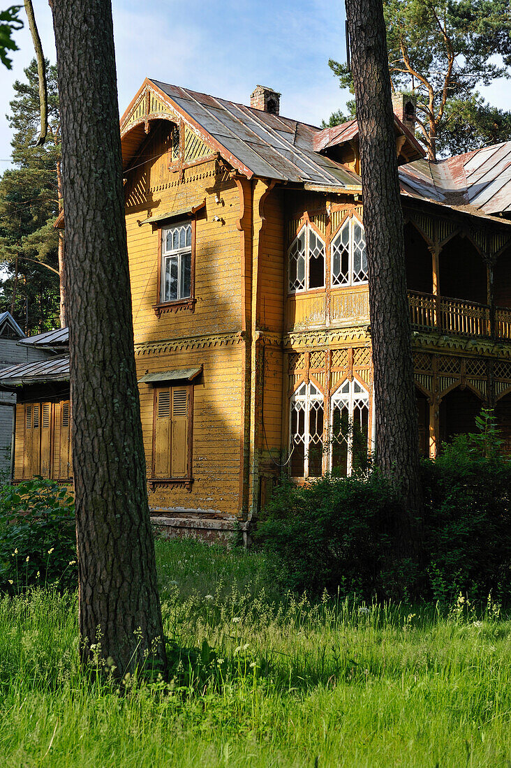 typical wooden house at Jurmala,Gulf of Riga,Latvia,Baltic region,Northern Europe