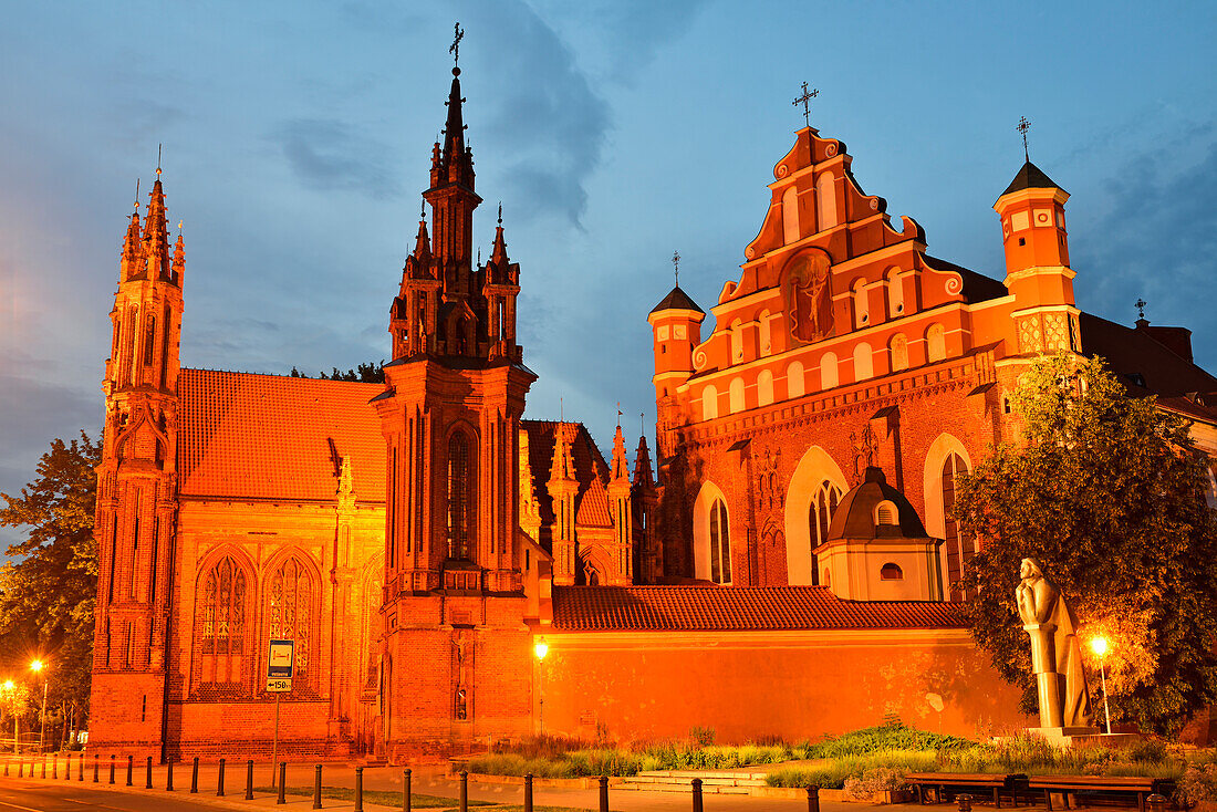 Adam Mickiewicz Monument  near the Saint Anne's Church and the Church of St. Francis and St. Bernard, Vilnius, Lithuania, Europe