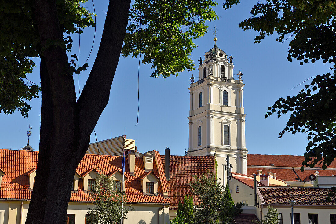 Bell Tower of St. John's Church seen from Konstantin Sirvydas Square, Vilnius, Lithuania, Europe