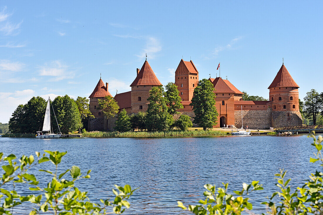 Trakai Castle on an island in Lake Galve, Lithuania, Europe