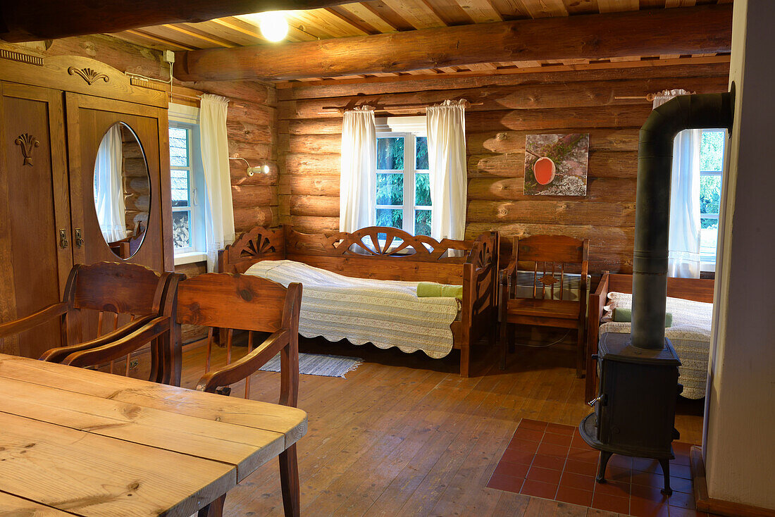  Blockhaus, Miskiniskes ländliche Unterkünfte, Aukstaitija Nationalpark, Litauen, Europa 