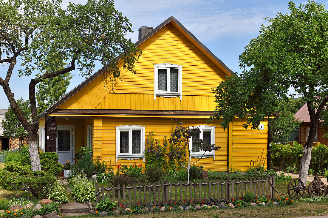 typical wooden house in Paluse, Aukstaitija National Park, Lithuania, Europe