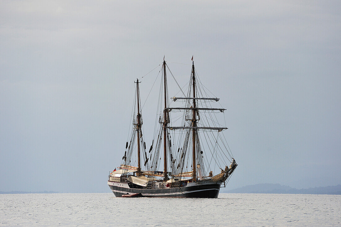 the schooner Thor Heyerdahl off coast of Colon Island,Bocas del Toro Archipelago,Republic of Panama,Central America