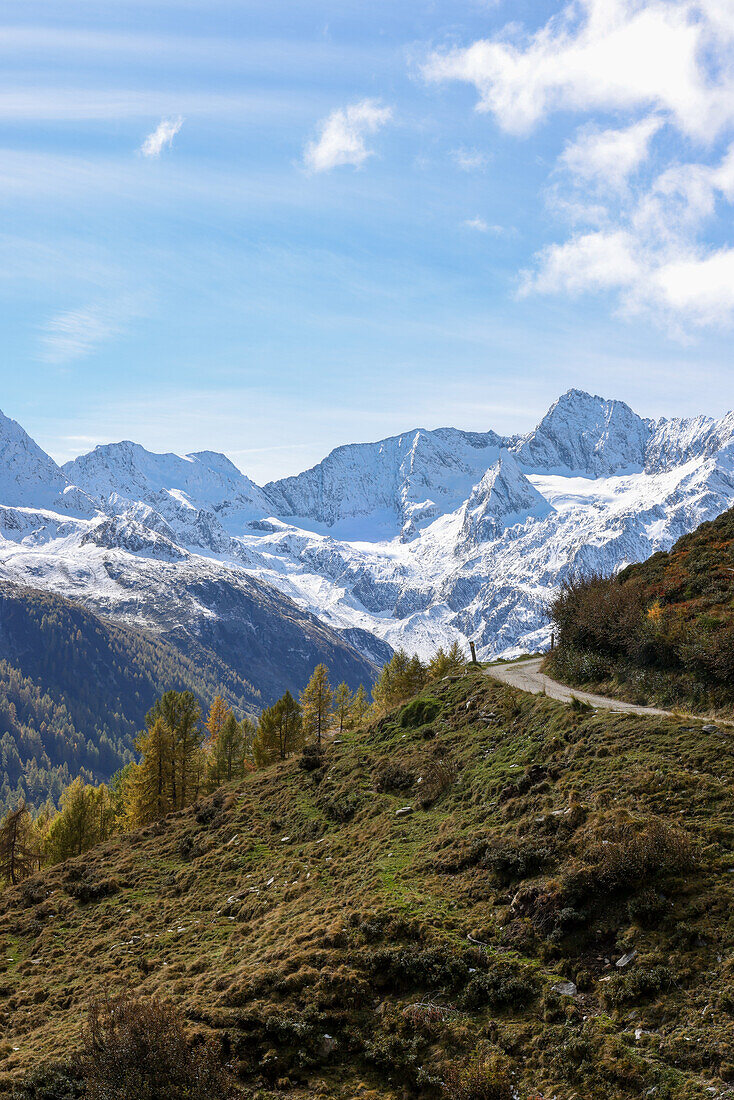  Mountain panorama, Timmelsjoch pass road, Stubai and Ötztal Alps 