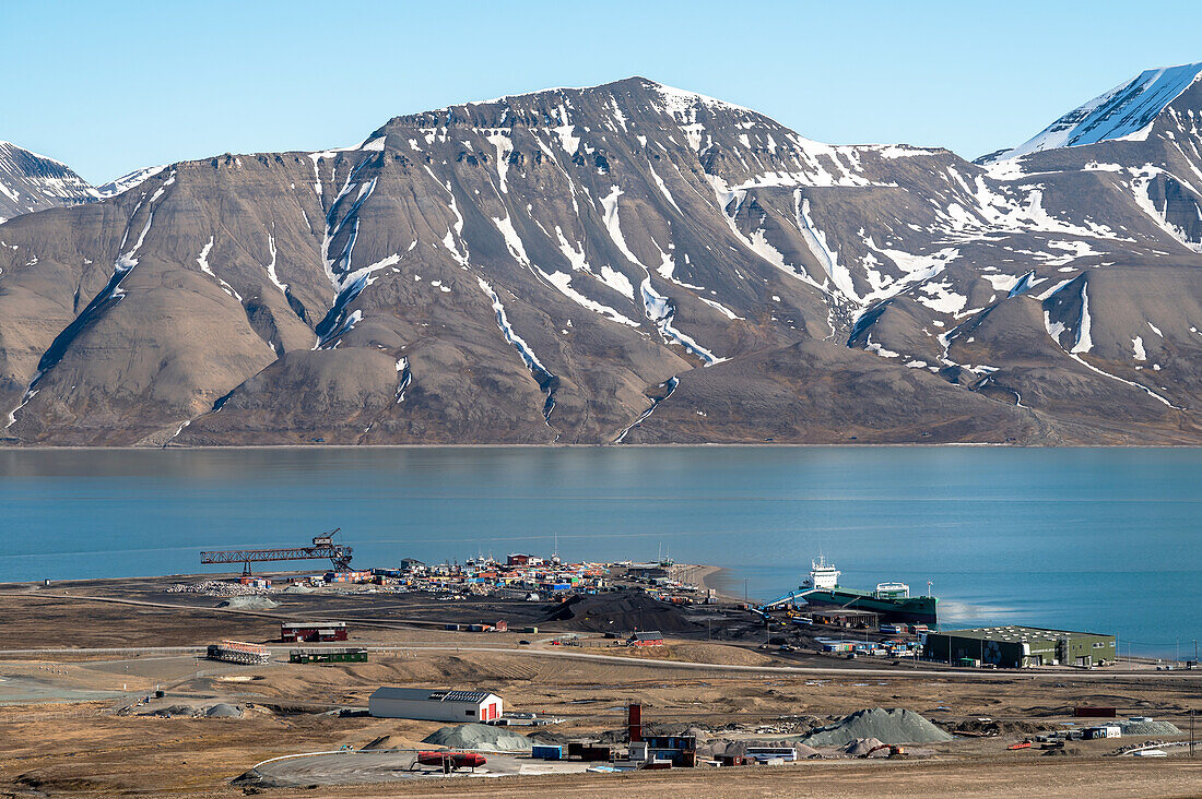  View of the industrial port for coal export Longyearbyen, Spitsbergen, Svalbard, Norway, Arctic 