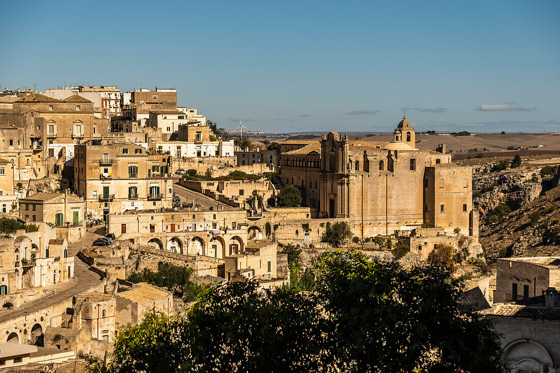 View on Church of Sant’Agostino in the Sassi di Matera, the historic center of Matera, Basilicata, Italy.