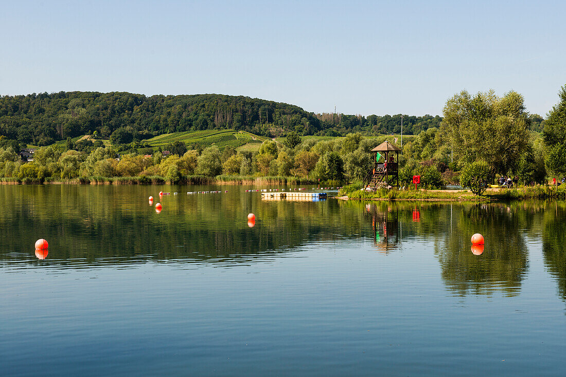  picturesque bathing lake, Biodiversum Camille Gira, Center d&#39;accueil Haff Réimech, near Schengen, Moselle, Luxembourg, Luxembourg 