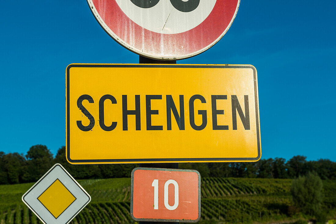  Street sign, Schengen, Canton Remich, Luxemburg, Luxembourg 