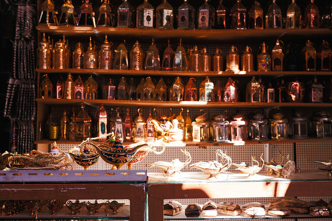  Arabian magic lamps at Tinsmiths Square near the historic Medina of Marrakech. 