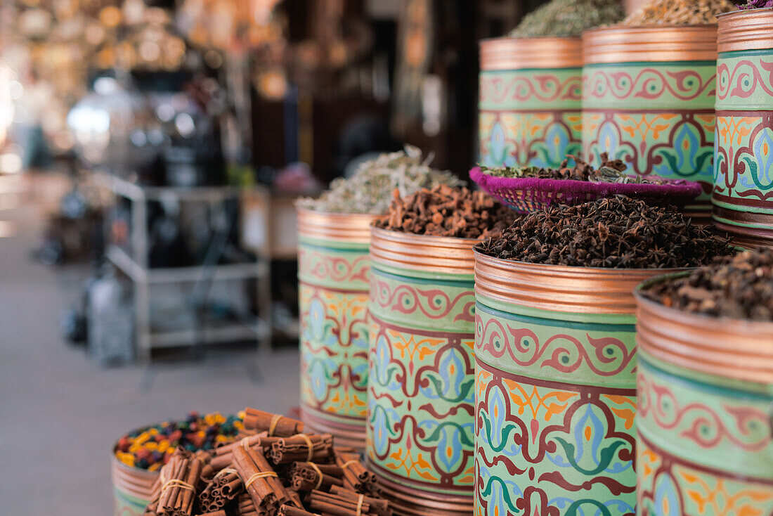  Goods and shopping in the old historic Medina of Marrakech. 