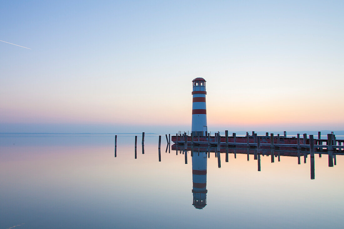  Lighthouse, Podersdorf, mirror image, Lake Neusiedl, Burgenland, Austria 