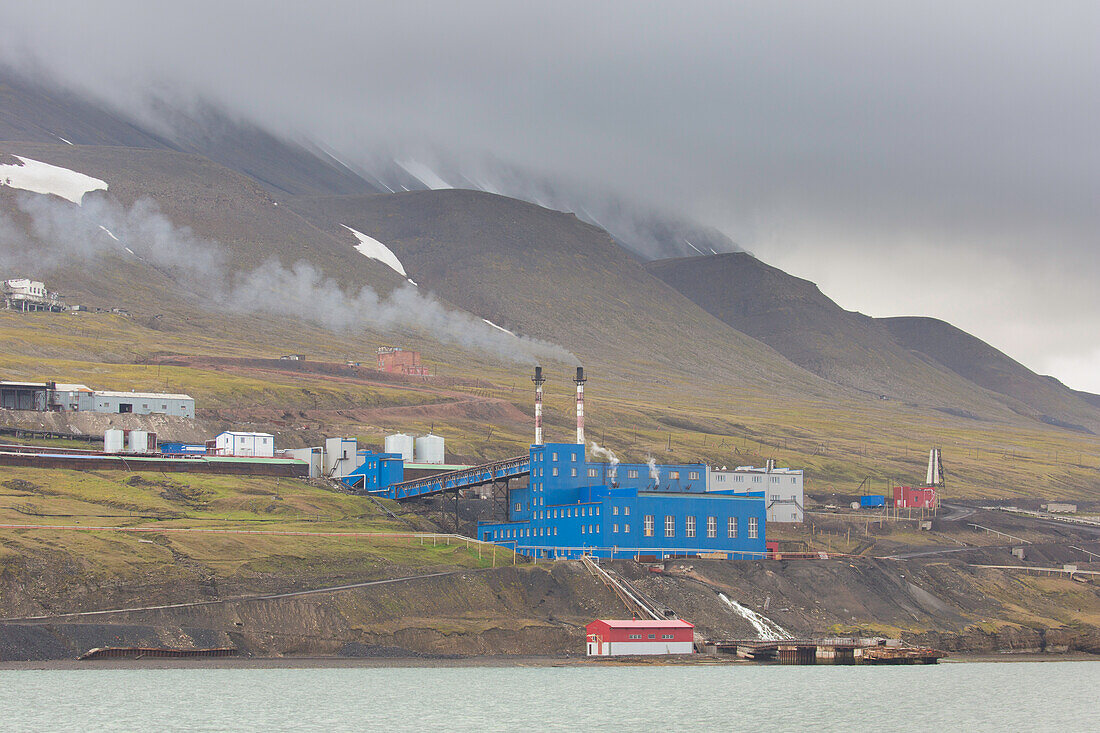  View of the Russian town of Barentsburg, Svalbard, Spitsbergen, Norway 