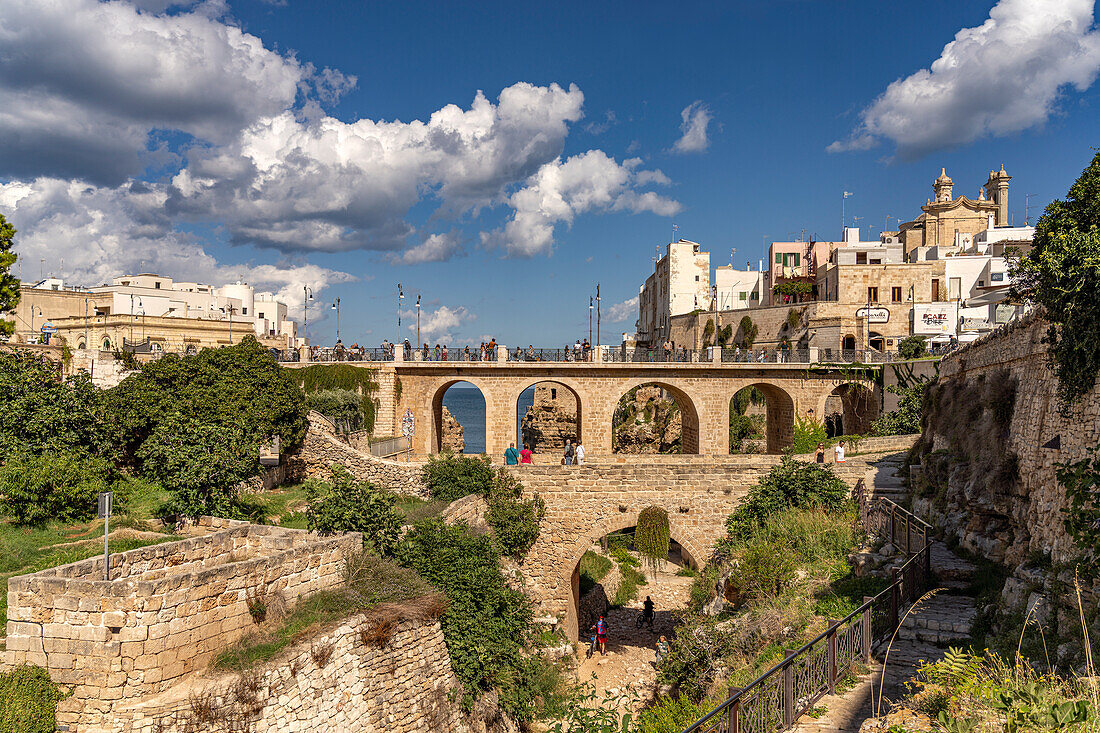  The bridge Ponte Borbonico su Lama Monachile in Polignano a Mare, Apulia, Italy, Europe 