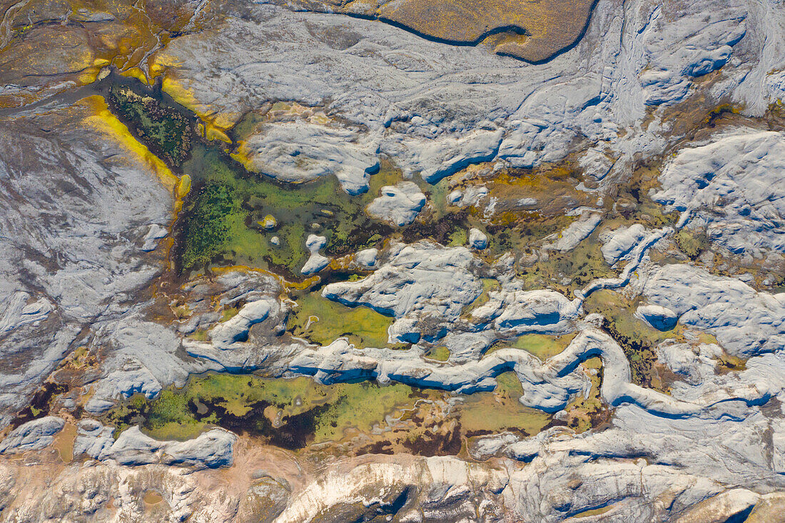  Aerial view of the beach at Ekmanfjord, Nordfjorden, Svalbard, Norway 