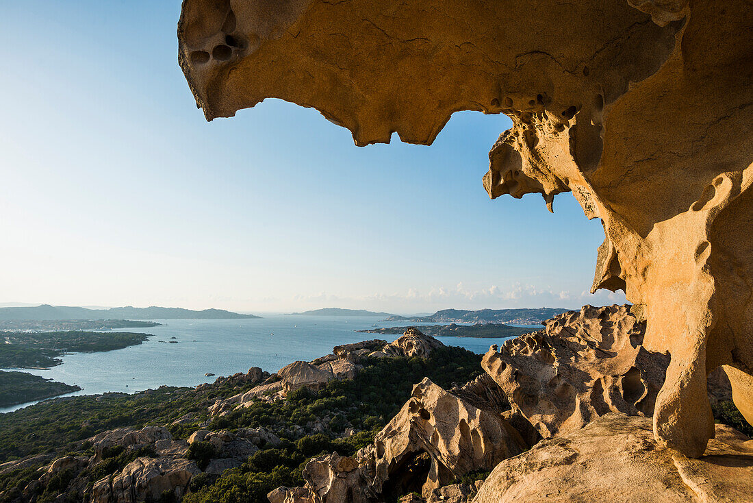 Bizarre Granitfelsen, Roccia dell Orso, Sonnenuntergang, Capo d'Orso, Palau, Costa Smeralda, Sardinien, Italien