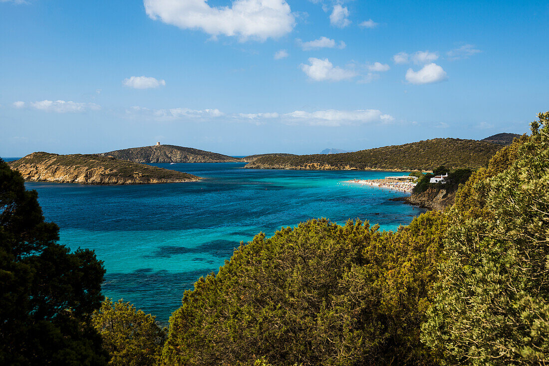  White sandy beach and blue sea, Spiaggia di Tuerredda, Teulada, south coast, Sardinia, Italy 