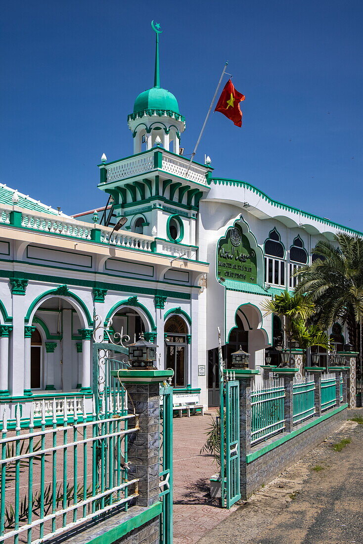  Fence and administrative building in a Cham village with predominantly Muslim population, Chau Phong, Tan Chau, An Giang, Vietnam, Asia 