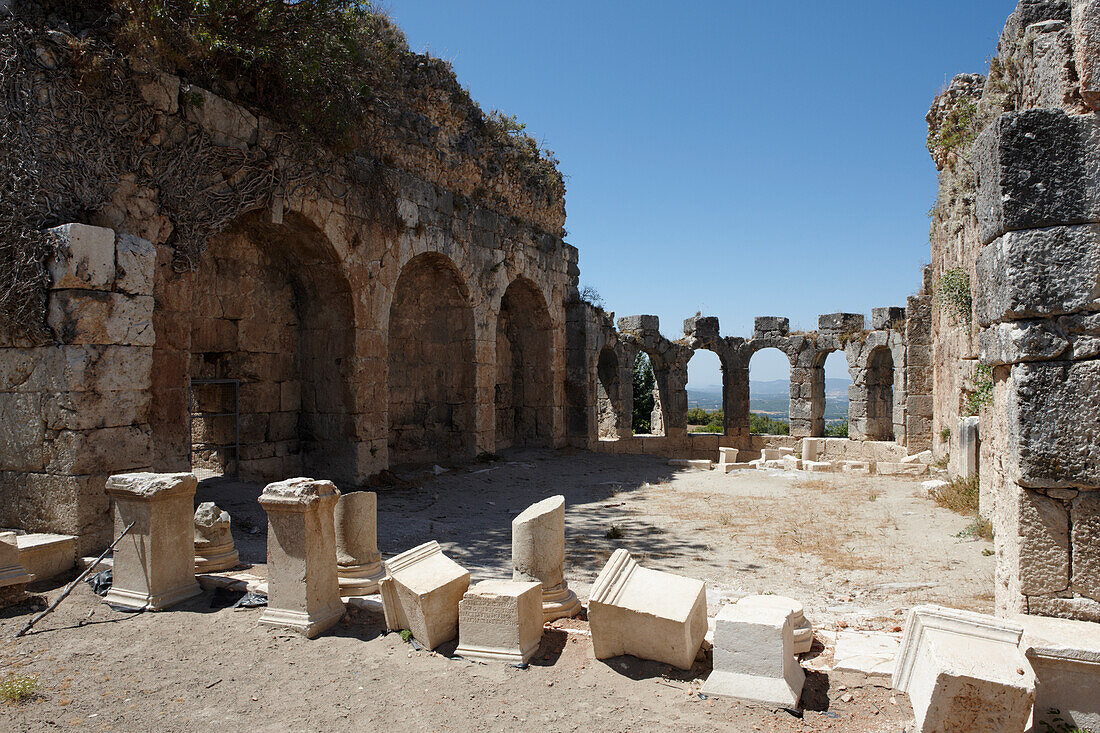 Yedi Kapi, or Seven Gates - one of the halls of the Roman baths in Tlos, an ancient Lycian city in the South West of modern Turkey. 