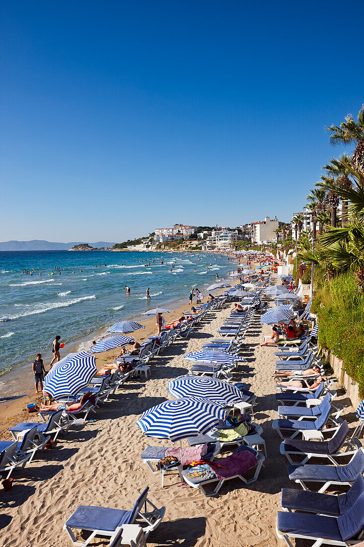 Elevated view of the Ladies Beach in Kusadasi, Aydin Province, Turkey.